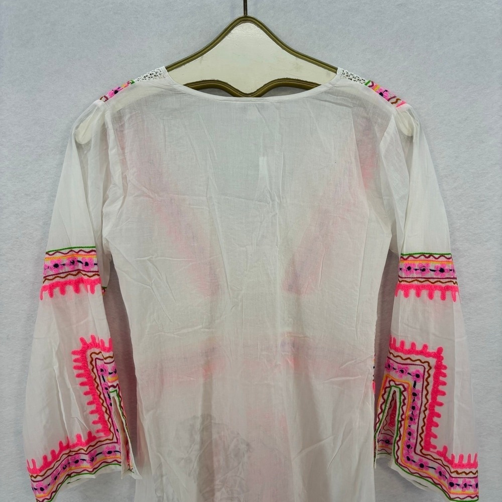 Debbie Katz Cover Up Mini Dress XS White Pink Summer Boho Beach Vacation - Picture 5 of 14